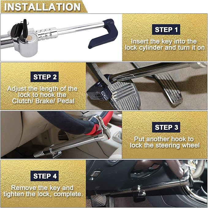 Tevlaphee Universal Steering Wheel Brake Lock Anti-Theft Retractable Double