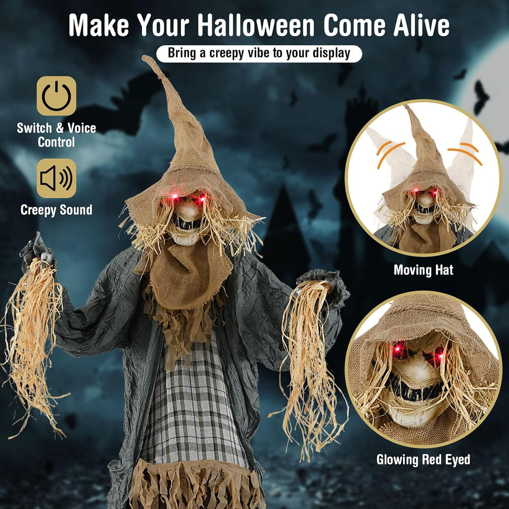 Moccha Standing Scarecrow Halloween Decorations - 7 FT Sound-Activated Ghost ...