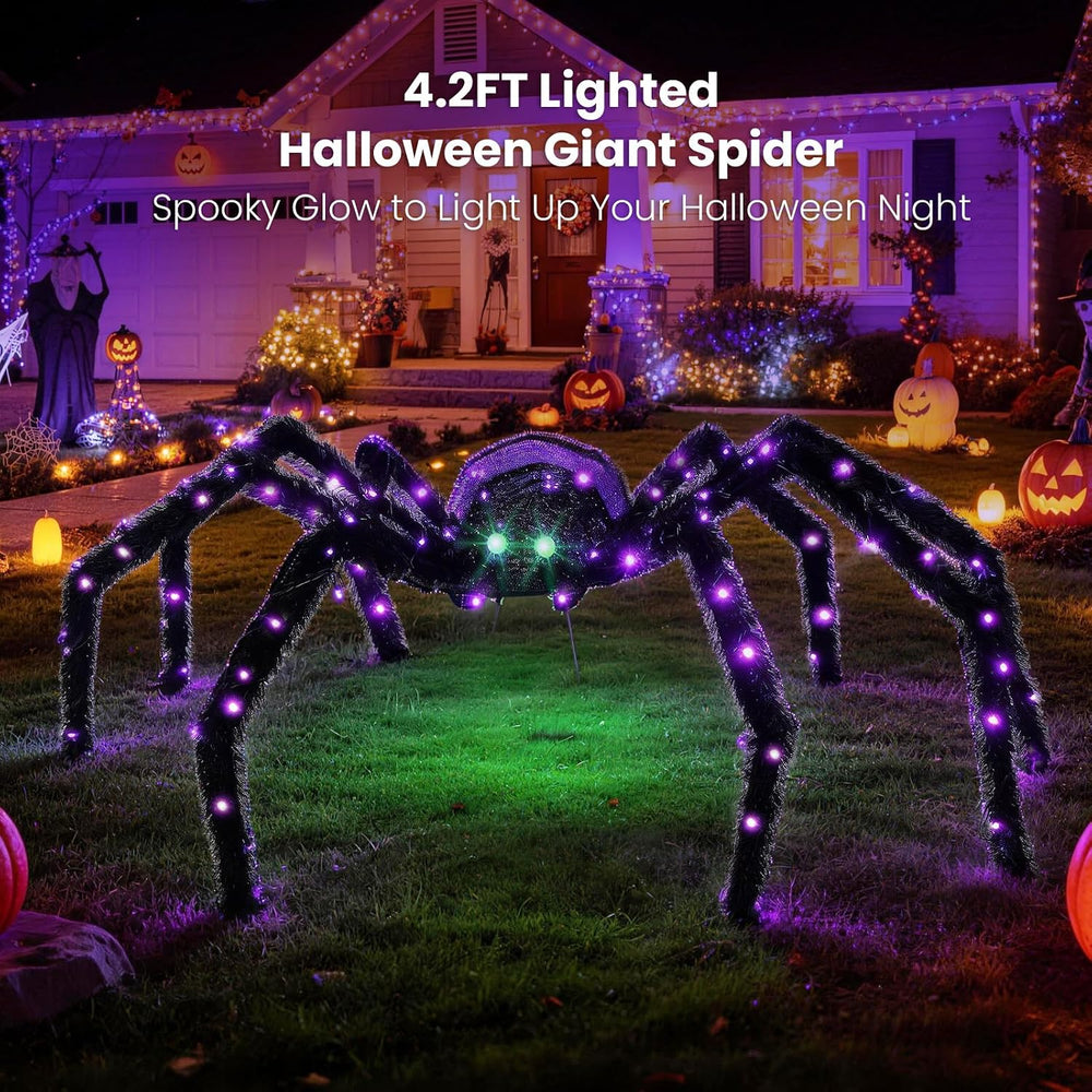 4.2FT Giant Spider Halloween Decorations Outdoor, 90 LEDs