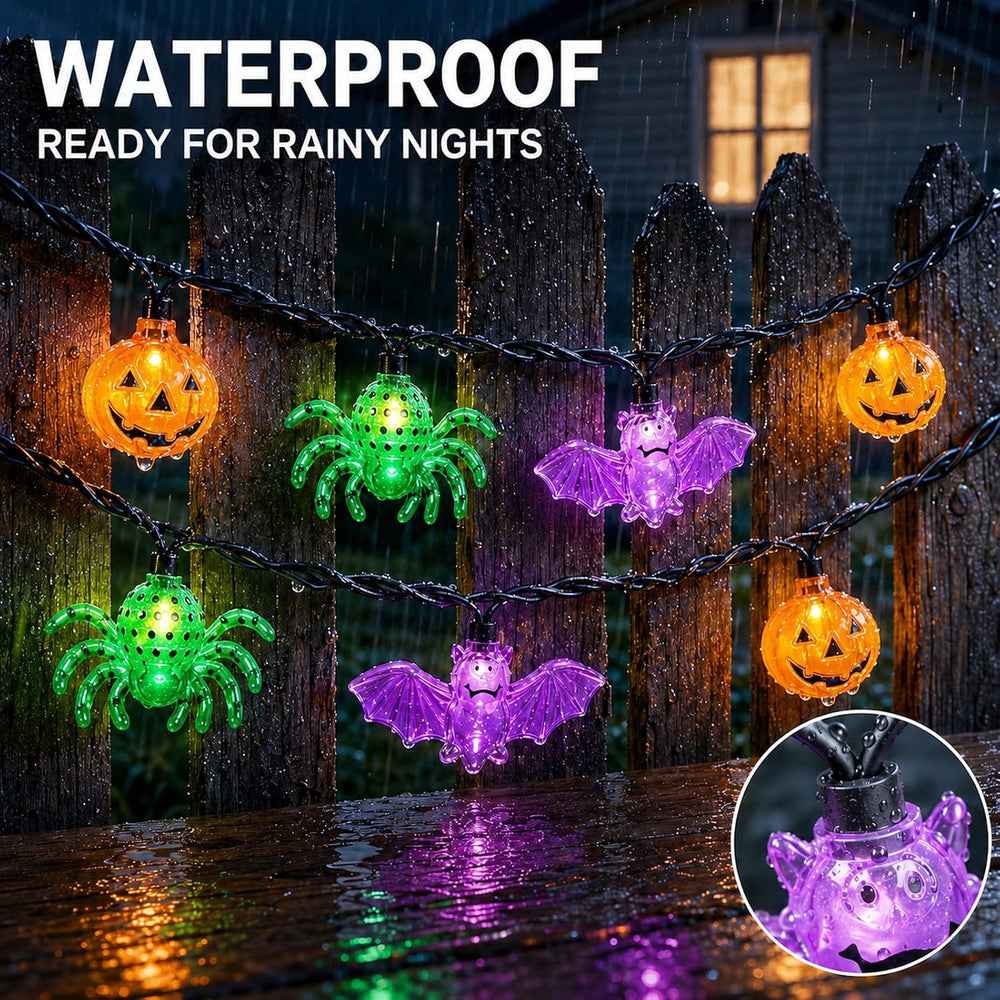Couah Halloween Pumpkin Bat Spider LED String Lights, 12Ft Jack O Lantern Lig...