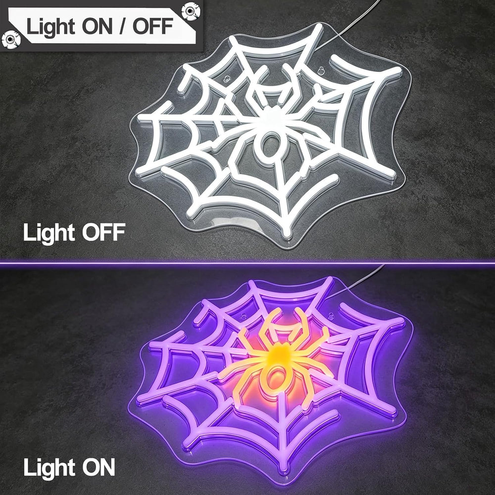 Halloween Window Decorations Lights, Spider with Web Led Neon Signs Indoor
