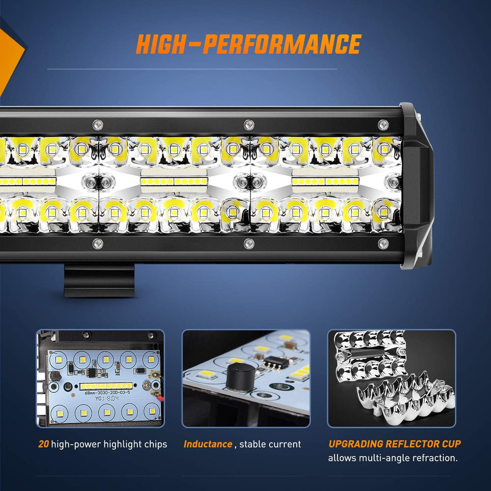 Nilight 20 Inch 420W Triple Row Flood Spot Combo Led Light Bar 4PCS 4Inch 60W...