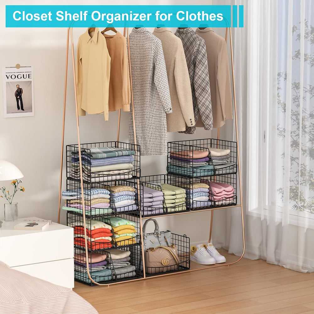 Hongtamoya 4-Tier Closet Organizers and Storage Basket with Divider, Foldable...
