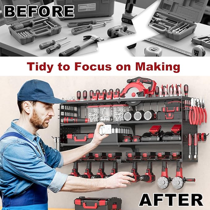 Power Tool Organizer Wall Mount, 4 Tier Tool Storage Rack