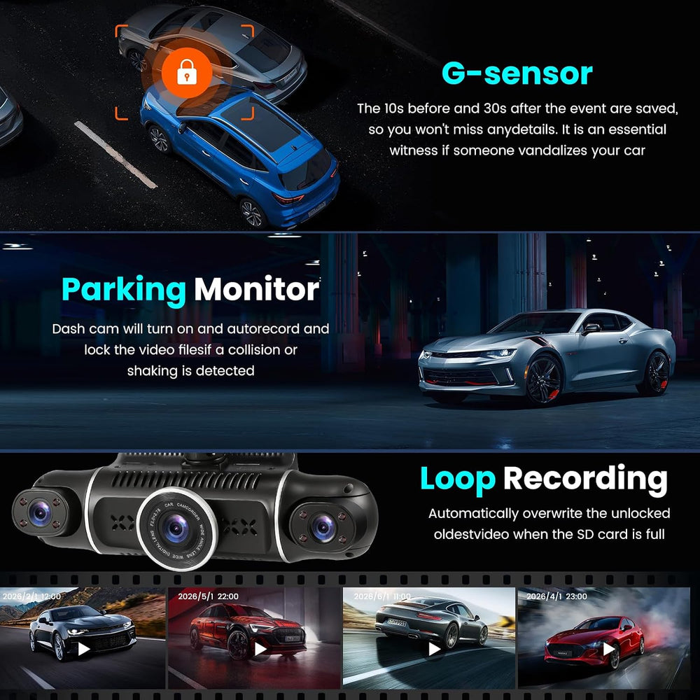 4 Channel Dash Cam 360° View Front Rear Inside & Left Right,Dash Camera F...