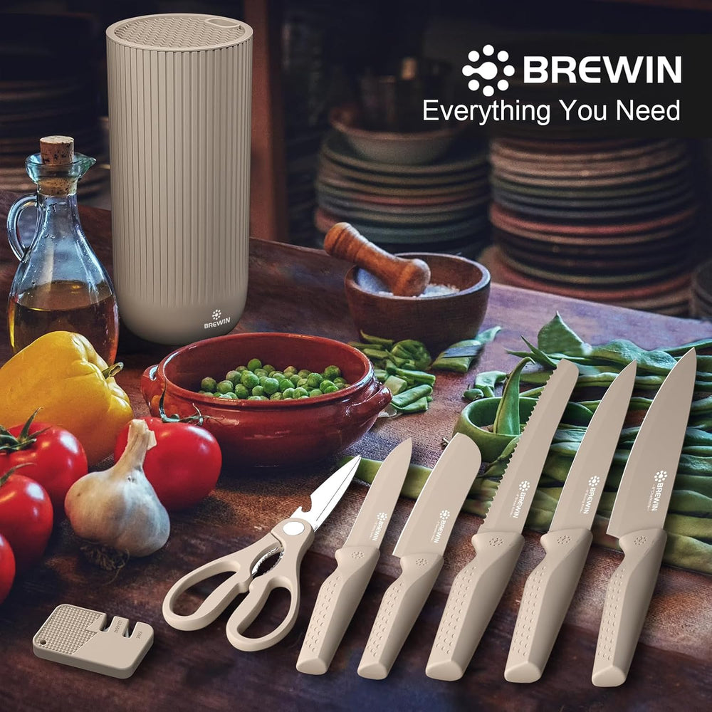 Brewin Knife Set, 8PC Kitchen Knife Set with Universal Block and Scissors