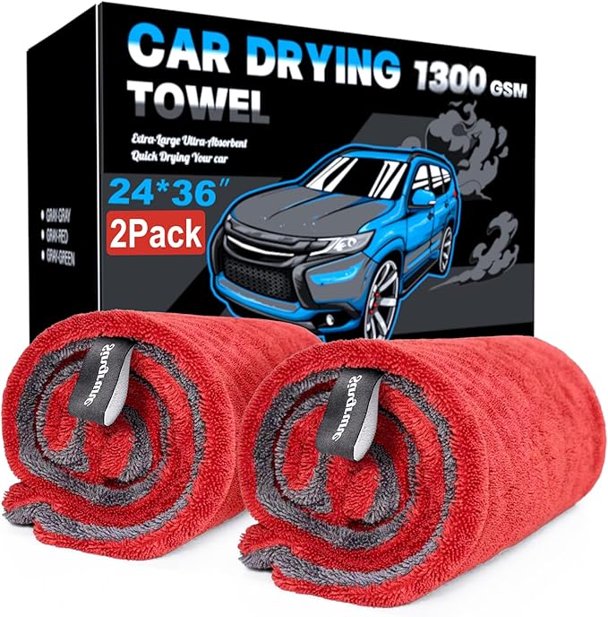 2 Pack XL Car Drying Towel – 1300GSM Ultra Absorbent Microfiber, Twisted Loop