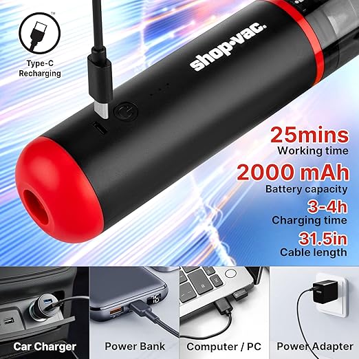 Shop-Vac Car Vacuum Cordless, 14000Pa 2-in-1 Blow/Suction Portable Air Duster