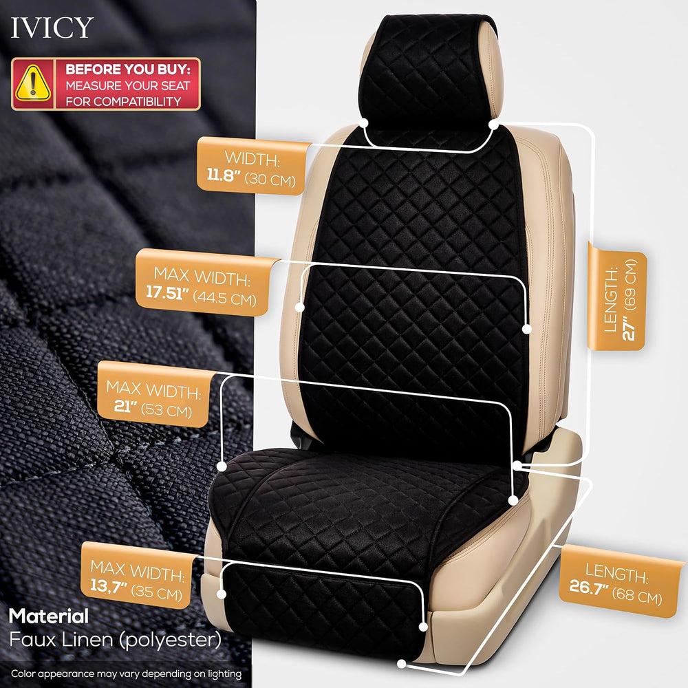 IVICY Faux Linen Front Car Seat Cover, Seat Protector, 1 Unit, Black