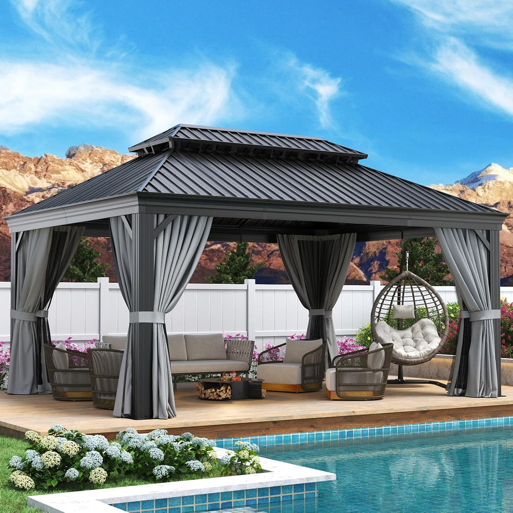 Aoxun 12' X 16' Permanent Hardtop Gazebo Aluminum Gazebo