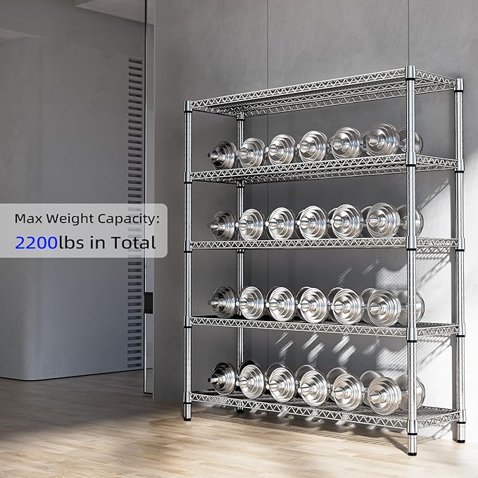 2200 Lbs 5 Tier Storage Rack Metal Wire Shelving Unit, Storage Standing Shelf