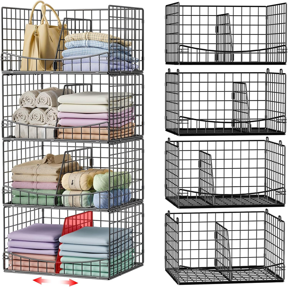 Hongtamoya 4-Tier Closet Organizers and Storage Basket with Divider, Foldable...