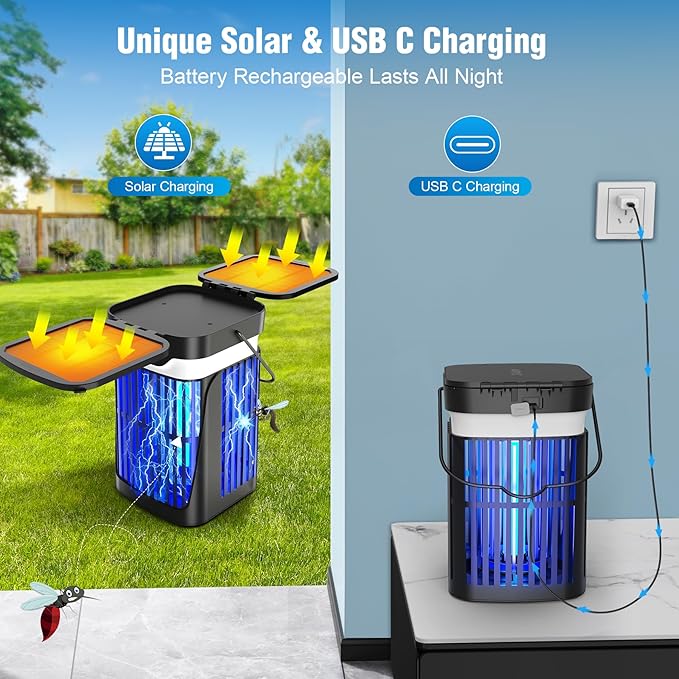 Solar Bug Zapper Outdoor and Indoor, Dual Folding Solar Panel
