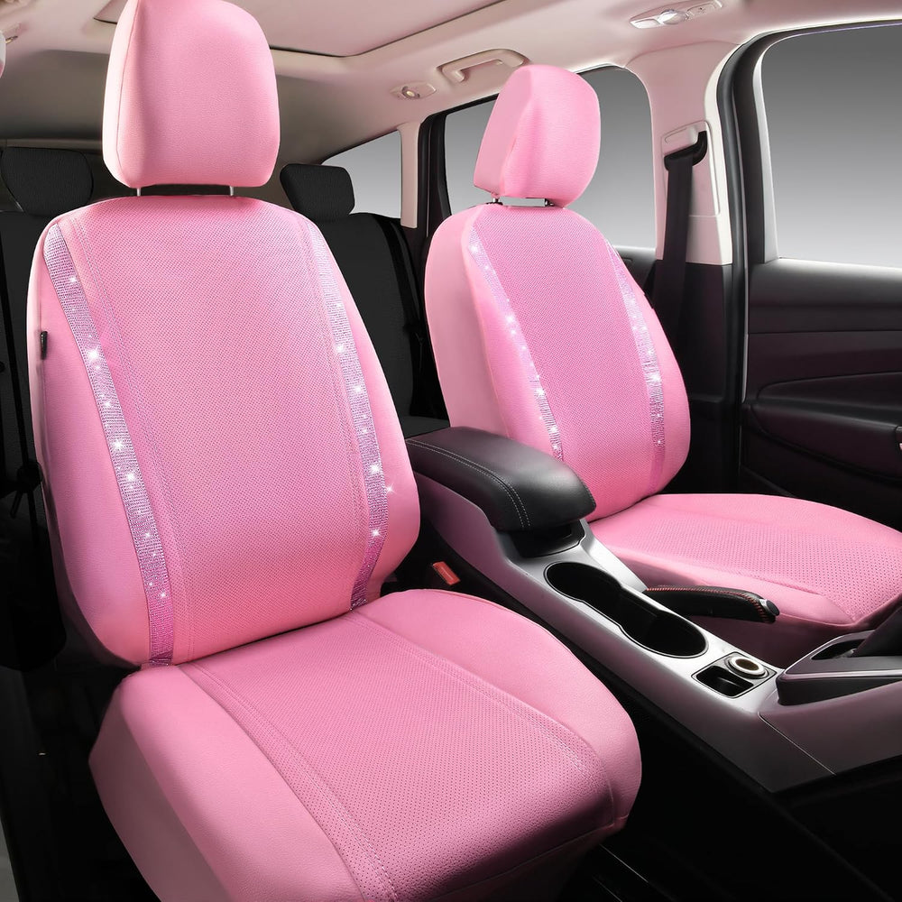 CAR PASS Bling Diamond Car Seat Covers, Shining Rhinestone Waterproof Faux Le...