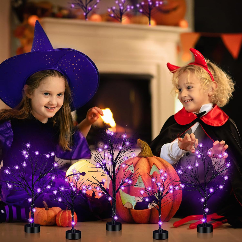 Baquler 7 Pcs Halloween Village Trees with Lights, LED Black Birch Decor