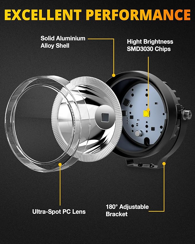 NAOEVO 4 Inch Round LED Pod Lights, 60W 6000LM LED Spot Off Road/Driving/Fog