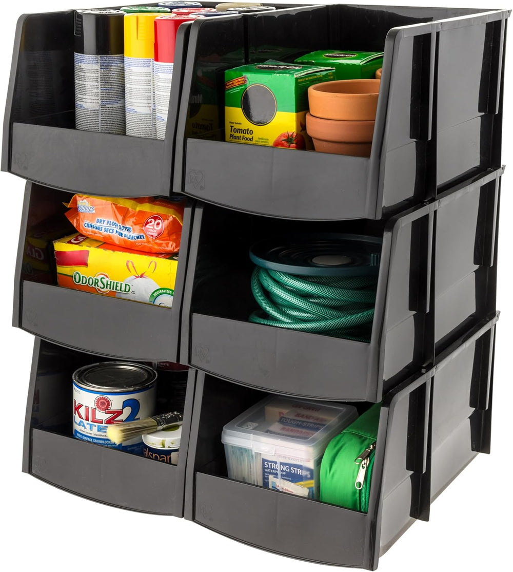 IRIS USA Stackable Storage Bins Open Front, 6 Pack, Plastic Hanging Organizer