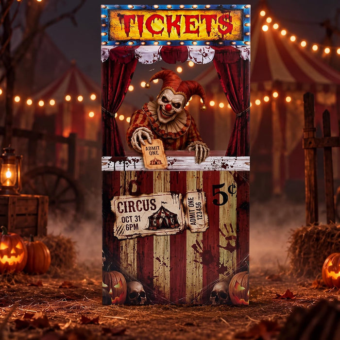 Circus Halloween Decorations Creepy Clown Carnival Ticket Booth Photo Prop