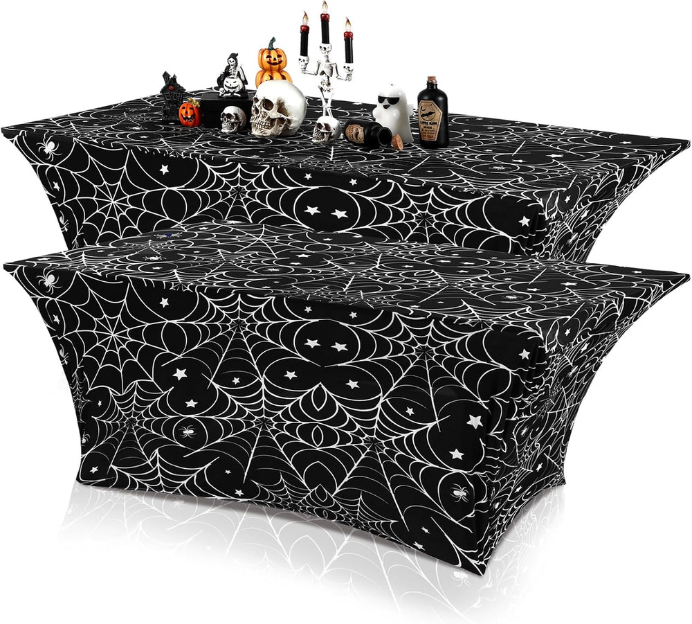 Oudain 2 Pcs Halloween Tablecloth 6 ft White Black Spider Web Table Cover