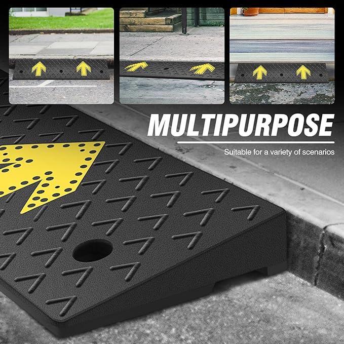 DNA MOTORING 2pcs 2.2" Rise Rubber Arrow Curb Ramp Heavy Duty Loading Dr...