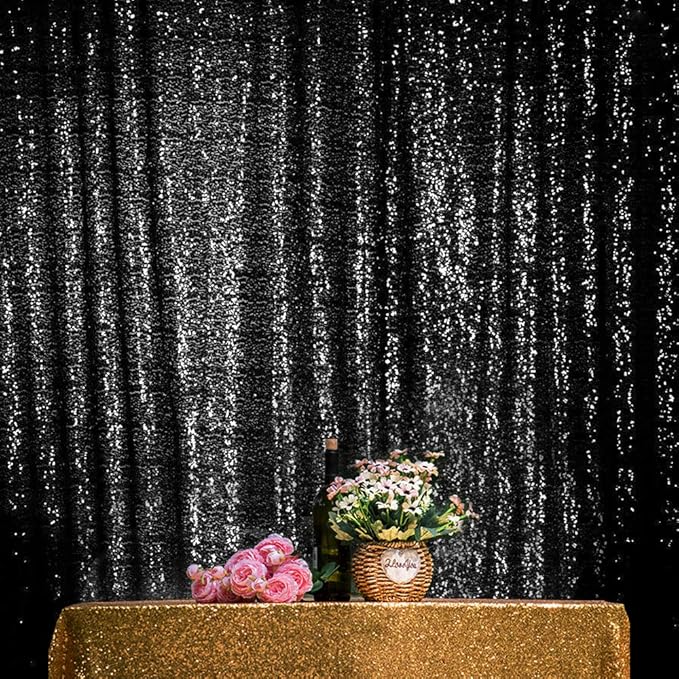 JYFLZQ Black Sequin Backdrop Curtains 6ft x 8ft 1 Panel Halloween Backdrop Gl...