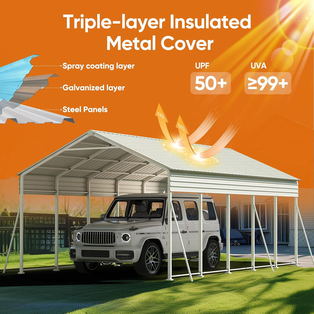 Quictent 13x26 FT Heavy Duty Metal Carport, Reinforced Steel Shelter