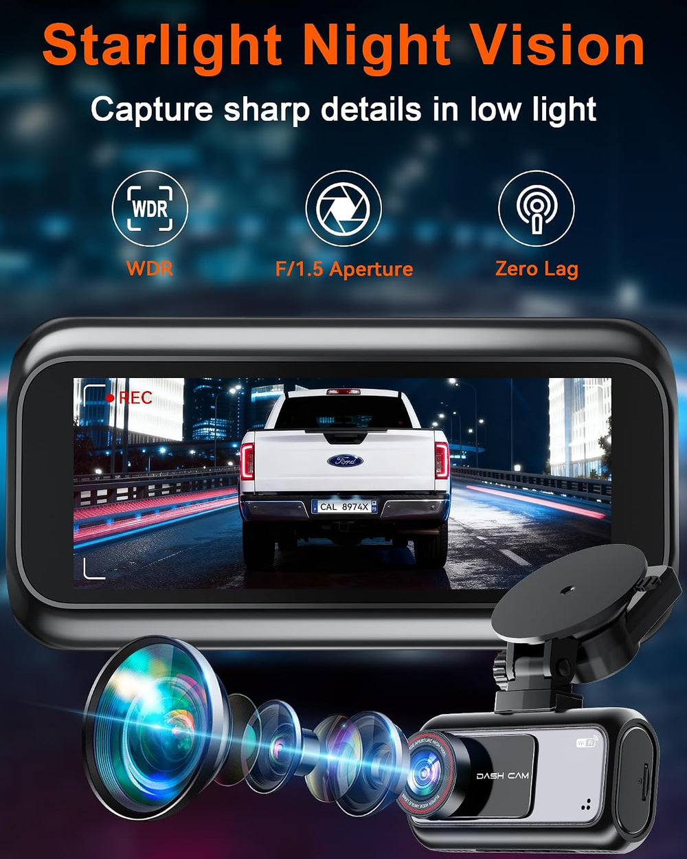 15-Min Easy to Install Dash Cam: Dual Camera with Night Vision for Truck
