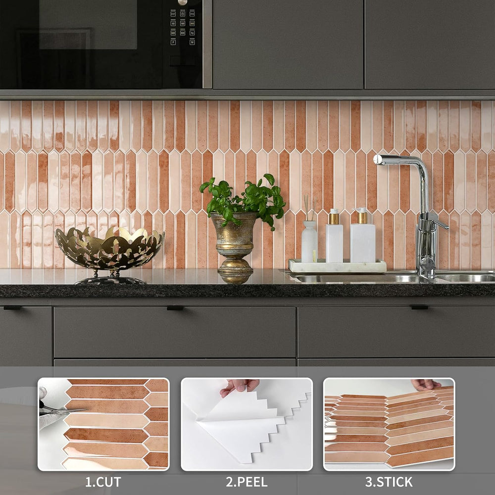 10 Sheet Long Hexagon Peel and Stick Backsplash Tile, 12"x12" 3D Ad...