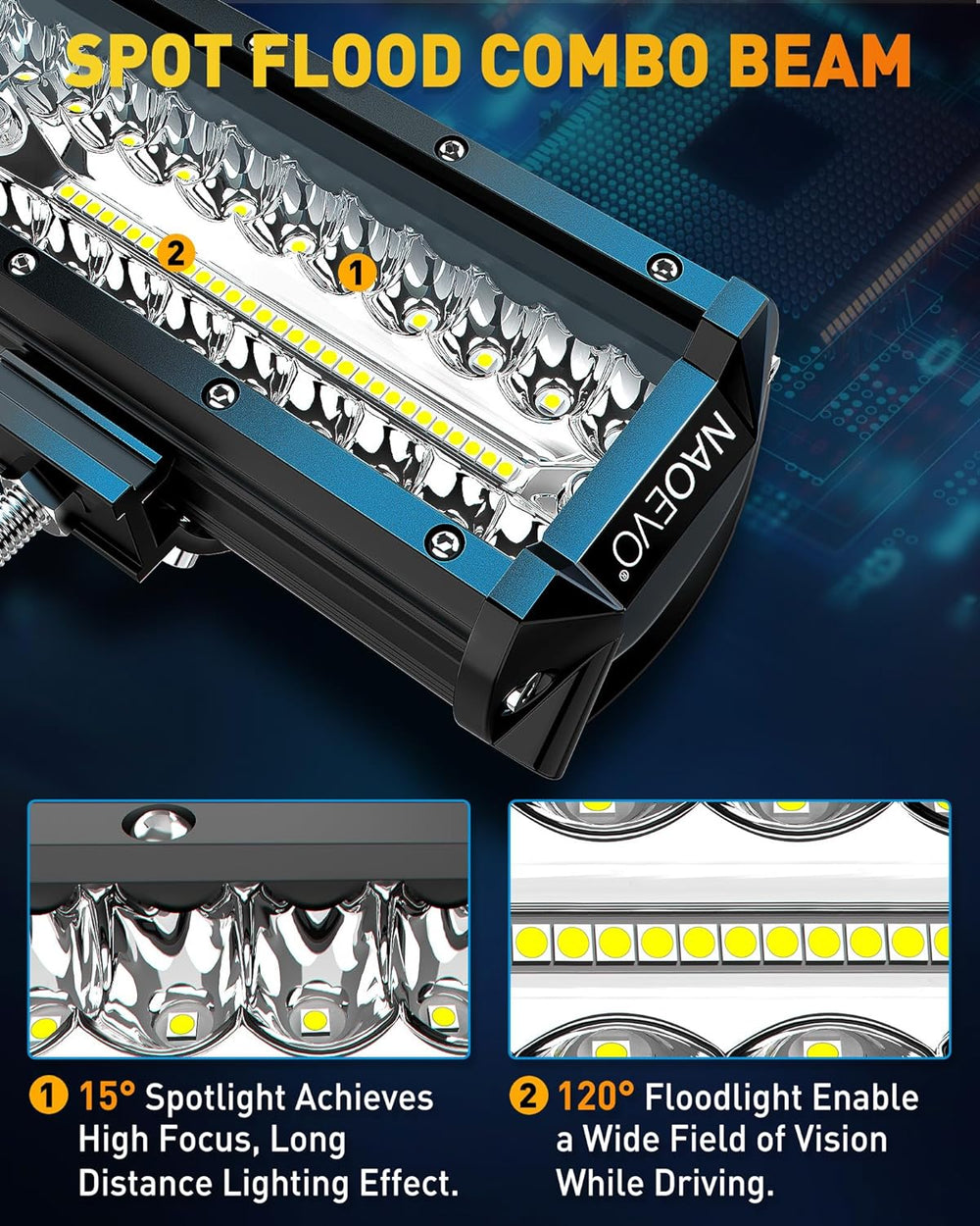 NAOEVO 12 Inch LED Light Bar with Wiring Harness, Offroad/Fog Lights, White