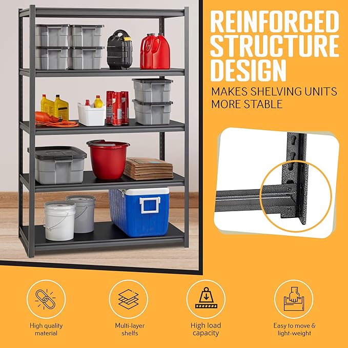 Rigma 5 Tier Garage Shelf, Heavy Duty Steel Shelving Unit, Adjustable Metal