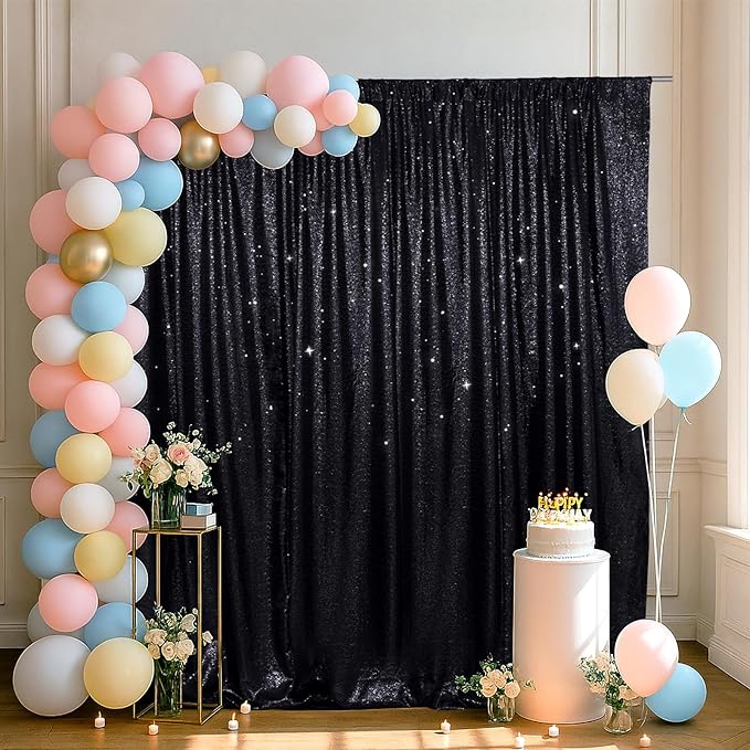 SquarePie Sequin Backdrop Less Transparent Background Sparkly Curtain for Wed...