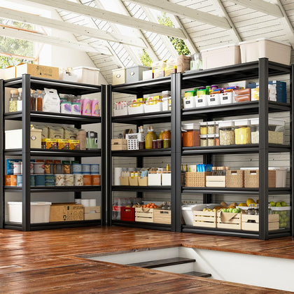 Raybee Storage Shelves 2000LBS Garage Shelving Heavy Duty, 5-Tier Adjustable Garage Shelves, Metal Shelving for Garage, Basement, Warehouse, Pantry, 72" H x 31.5" W x 16.5" D, 2PC, Black