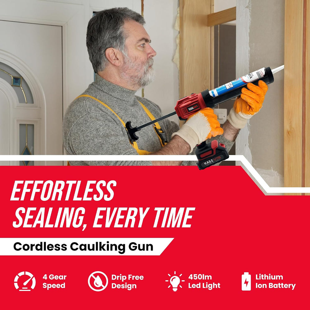 PROMAKER Cordless Caulking Gun, 21V Caulk gun w/ 2 Batteries, LED Light, Adju...