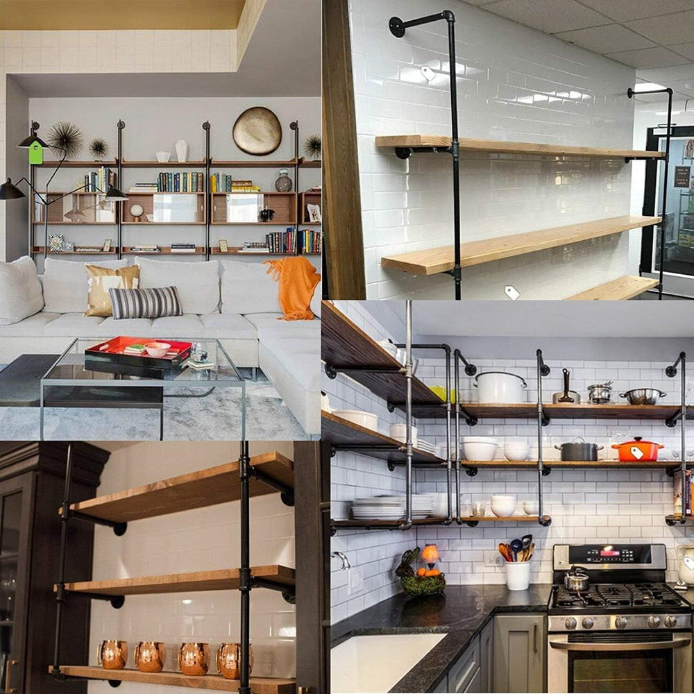 DIY Industrial Black Pipe Bookshelf Wall Ceiling Mounted Open Bookshelf Parts...