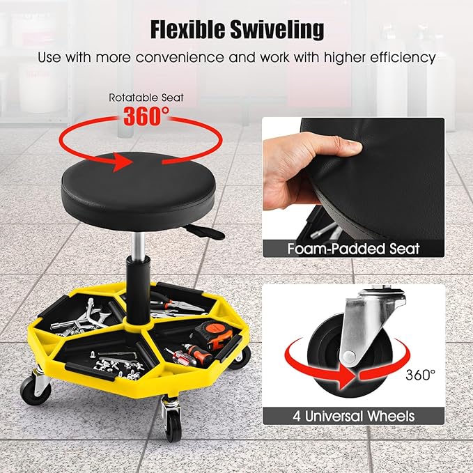 IRONMAX Rolling Mechanic Stool, Adjustable Shop Stool Creeper Seat