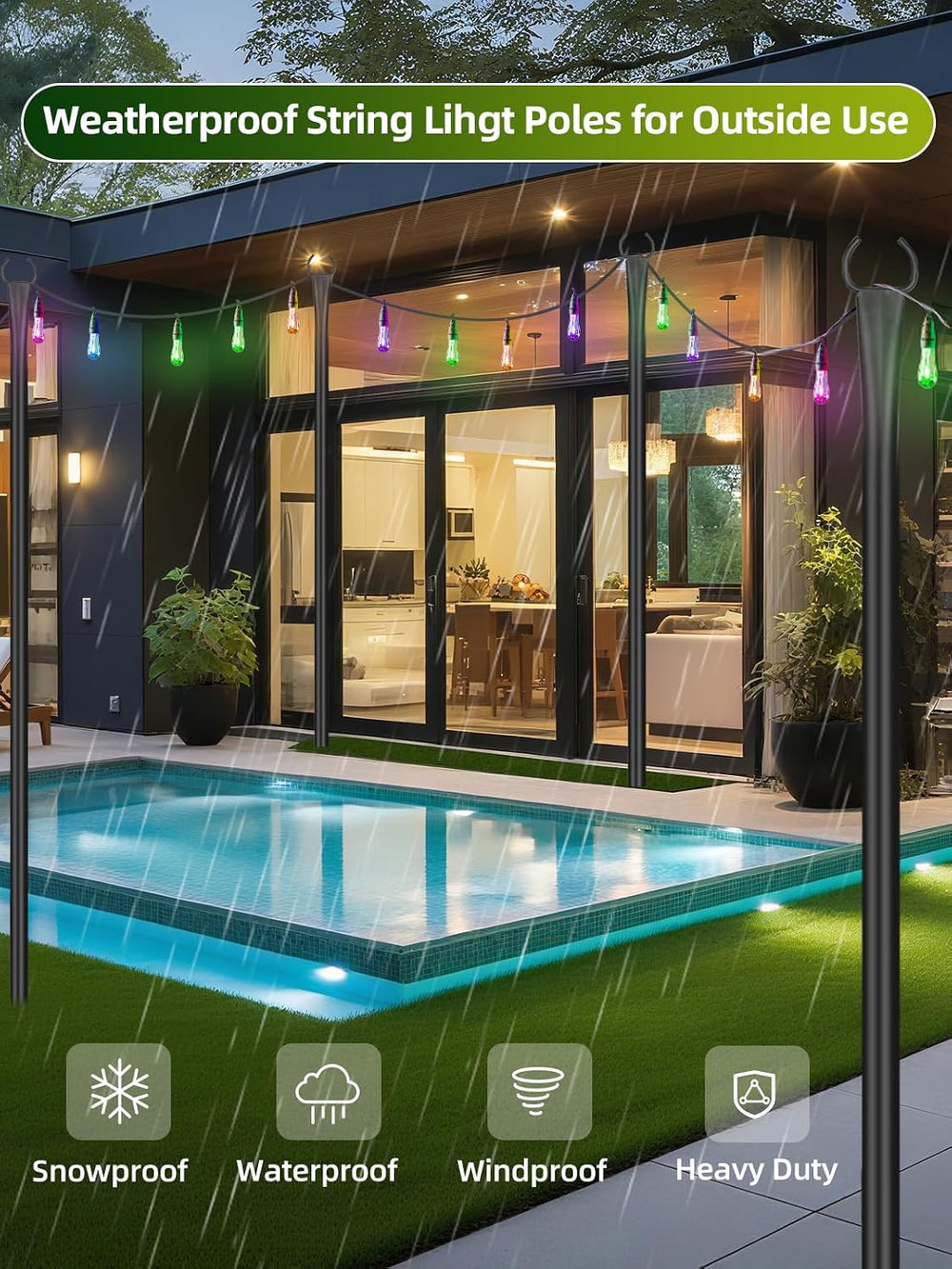 String Light Poles for Outside, 4 Pack 10 ft Adjustable Light Poles