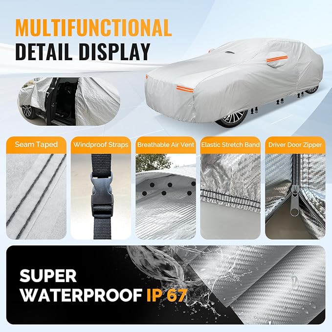 30 Layers Car Cover for Automobiles All Weather Waterproof, Outdoor Snowproof