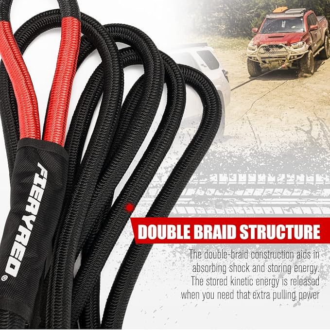 FieryRed Kinetic Energy Recovery Rope 30FT 7/8 Inch- Power Stretch Snatch Strap