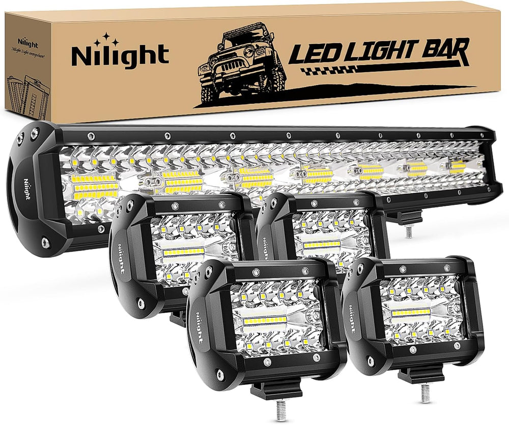 Nilight 20 Inch 420W Triple Row Flood Spot Combo Led Light Bar 4PCS 4Inch 60W...