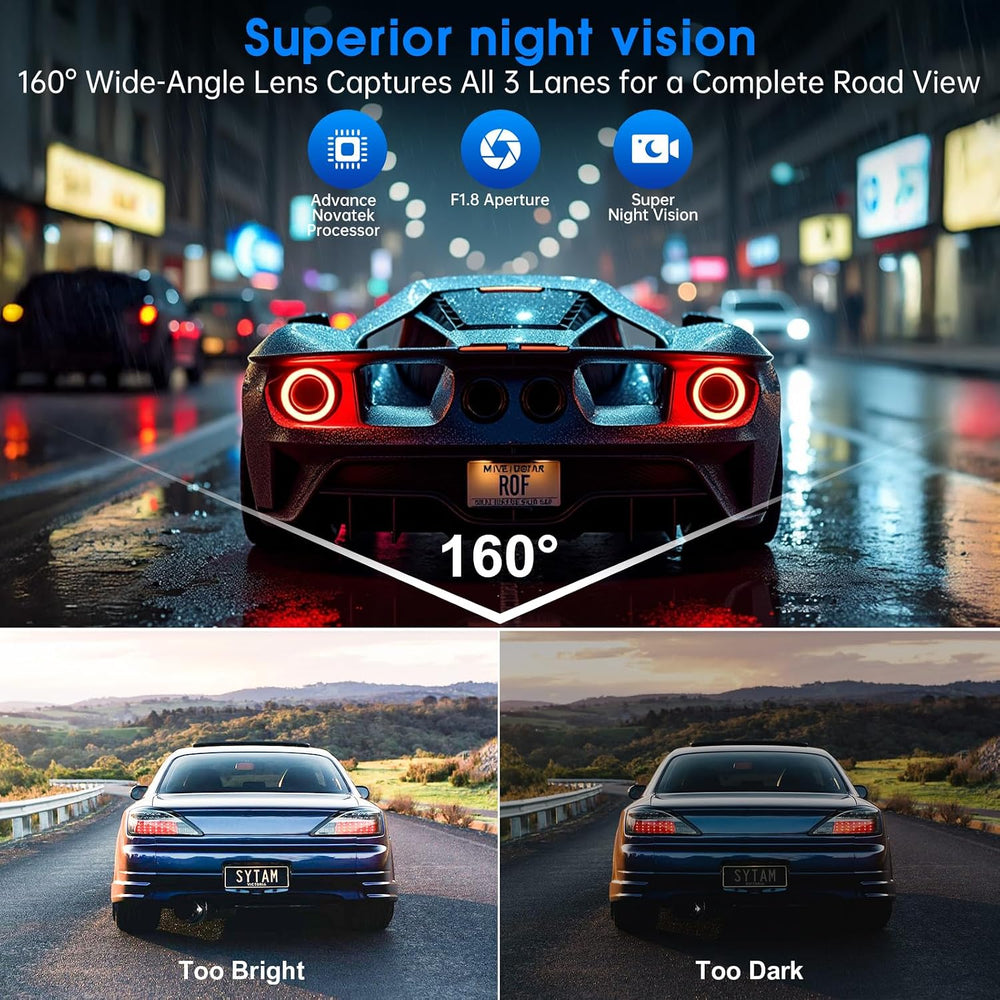 Dash Cam 2.5K Front Rear 64GB WiFi GPS 160° Night Vision
