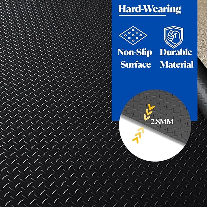 BESEA 4 x 6 FT Garage Floor Mat, Heavy Duty Diamond Plate Rubber Parking Mat –