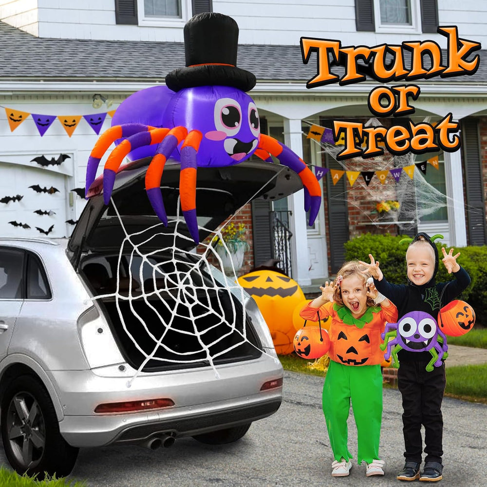 Halloween Trunk or Treat Car Decorations Kit Inflatable Spider with LEDs