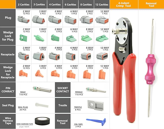 378 PCS DT Deutsch Series Waterproof Connector Kit, 2 3 4 6 8 12 Pin Connectors