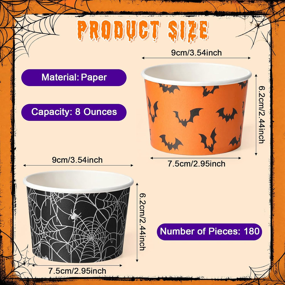 Zhehao 180 Pcs 8 oz Classic Halloween Snack Bowls Paper Bowls for Soup