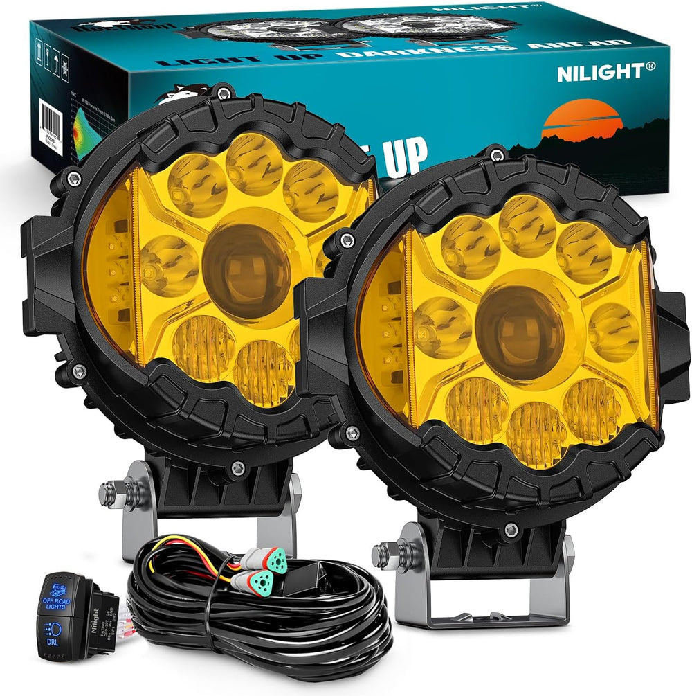 Nilight 7 Inch LED Offroad Driving Lights 2PCS 80W Amber Side Shooter Pods