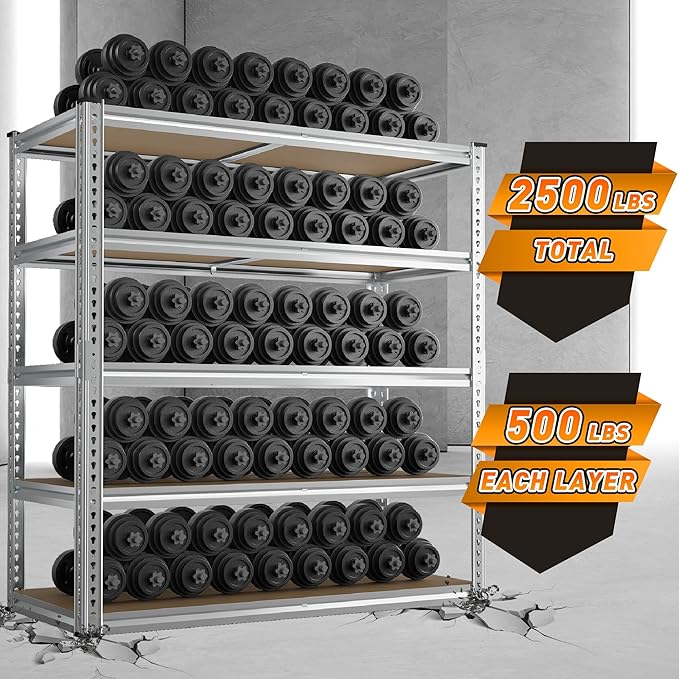 REIBII 40" W Garage Shelving 2500LBS Storage Shelves Adjustable Metal Sh...