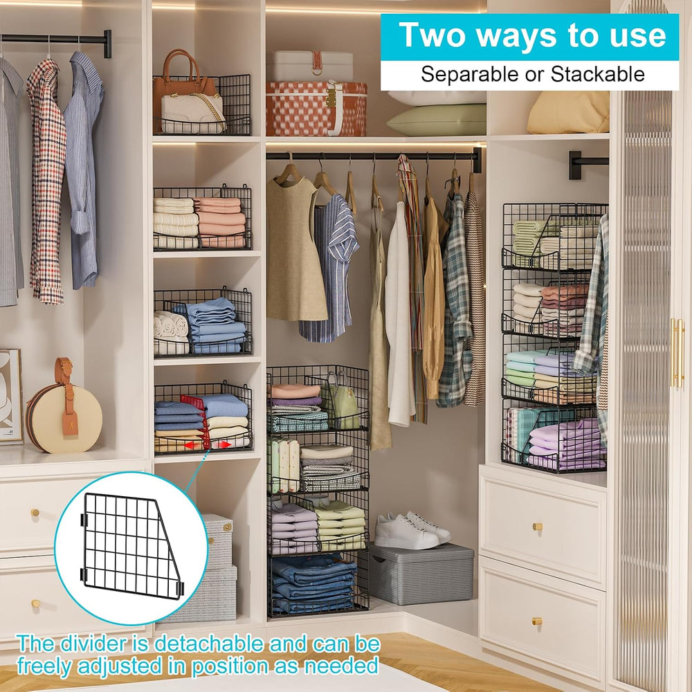 Hongtamoya 4-Tier Closet Organizers and Storage Basket with Divider, Foldable...