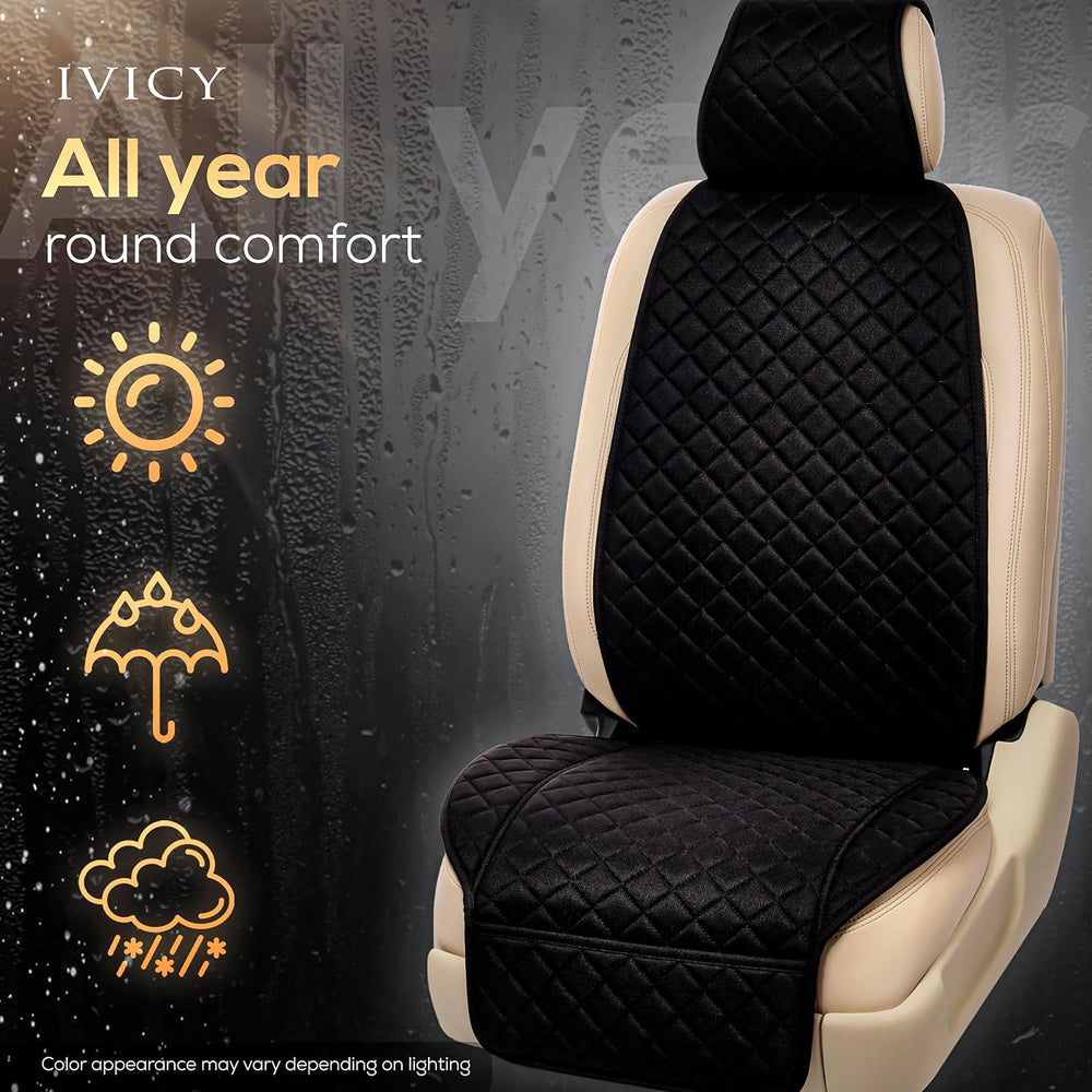 IVICY Faux Linen Front Car Seat Cover, Seat Protector, 1 Unit, Black