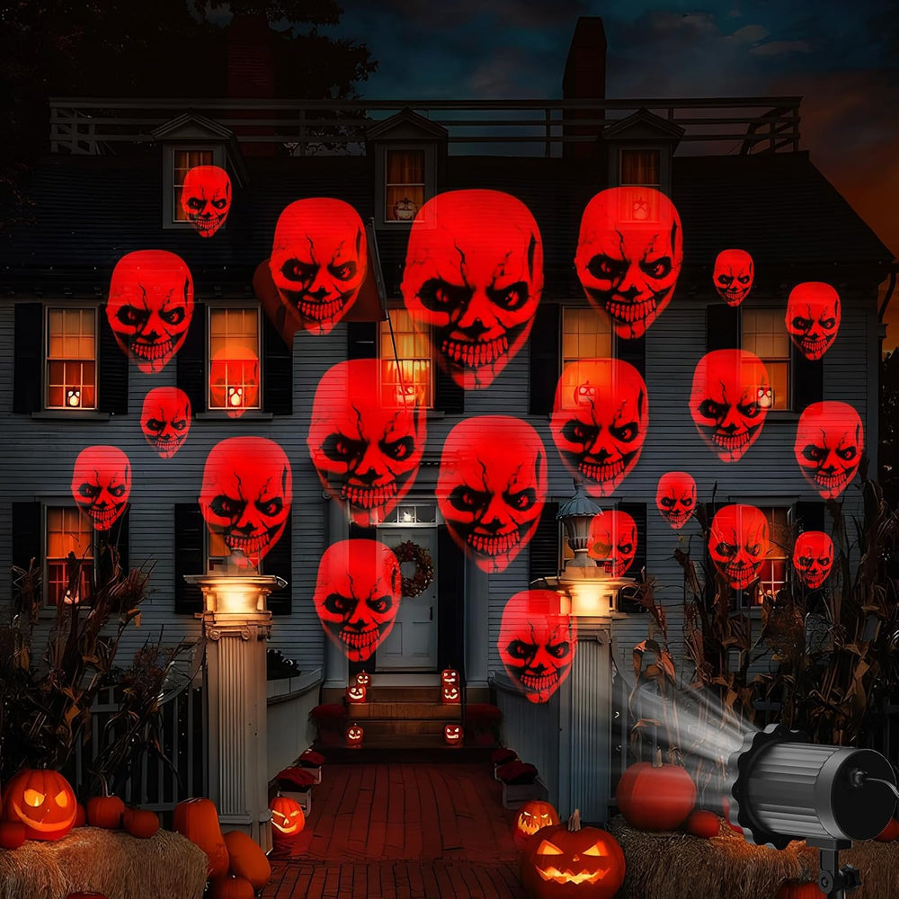Halloween Decorations Outdoor, 3D Dynamic Red Skull Halloween Projector Light...