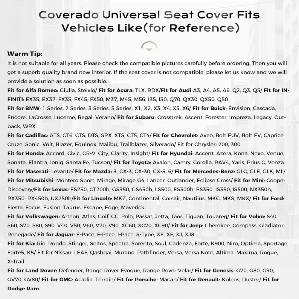 Coverado Front Seat Cover, 2 PCS Black Seat Cover for Cars, Leather Car Seat ...